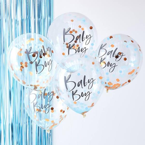 Balões com Confetis Baby Boy Látex, 5 unid.