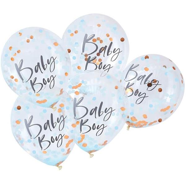 Balões com Confetis Baby Boy Látex, 5 unid.