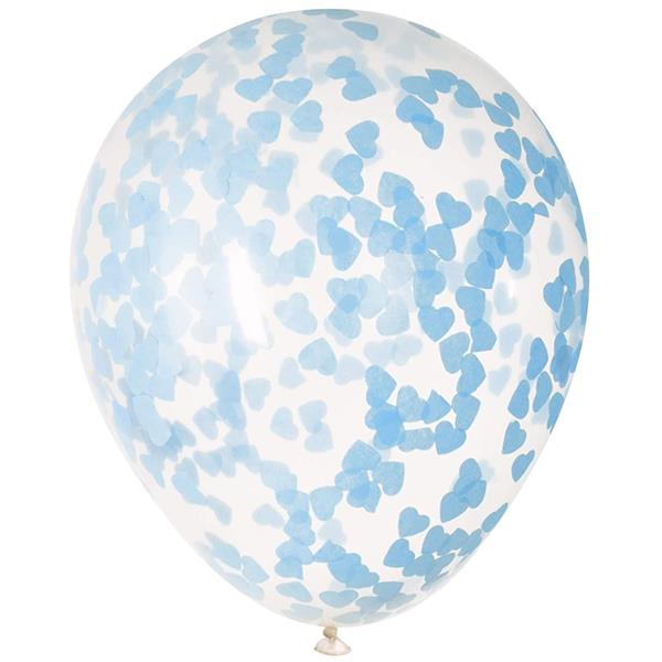 Balões com Confetis Corações Azul, 5 unid.