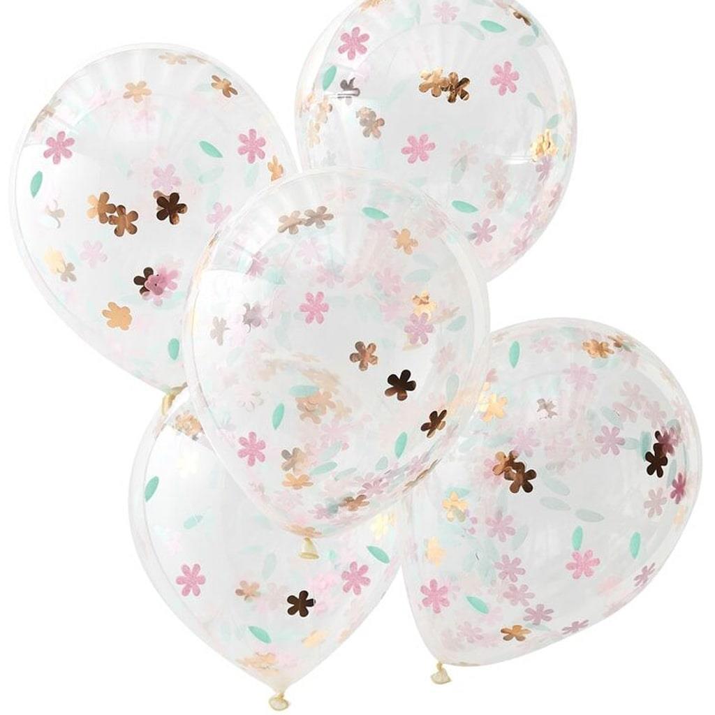 Balões com Confetis Floral Látex, 5 unid.