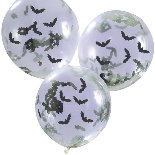 Balões com Confetis Morcegos Latex, 5 unid.