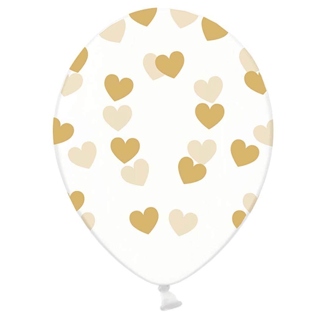 Balões Corações Dourados Látex, 30 Cm, 6 unid.