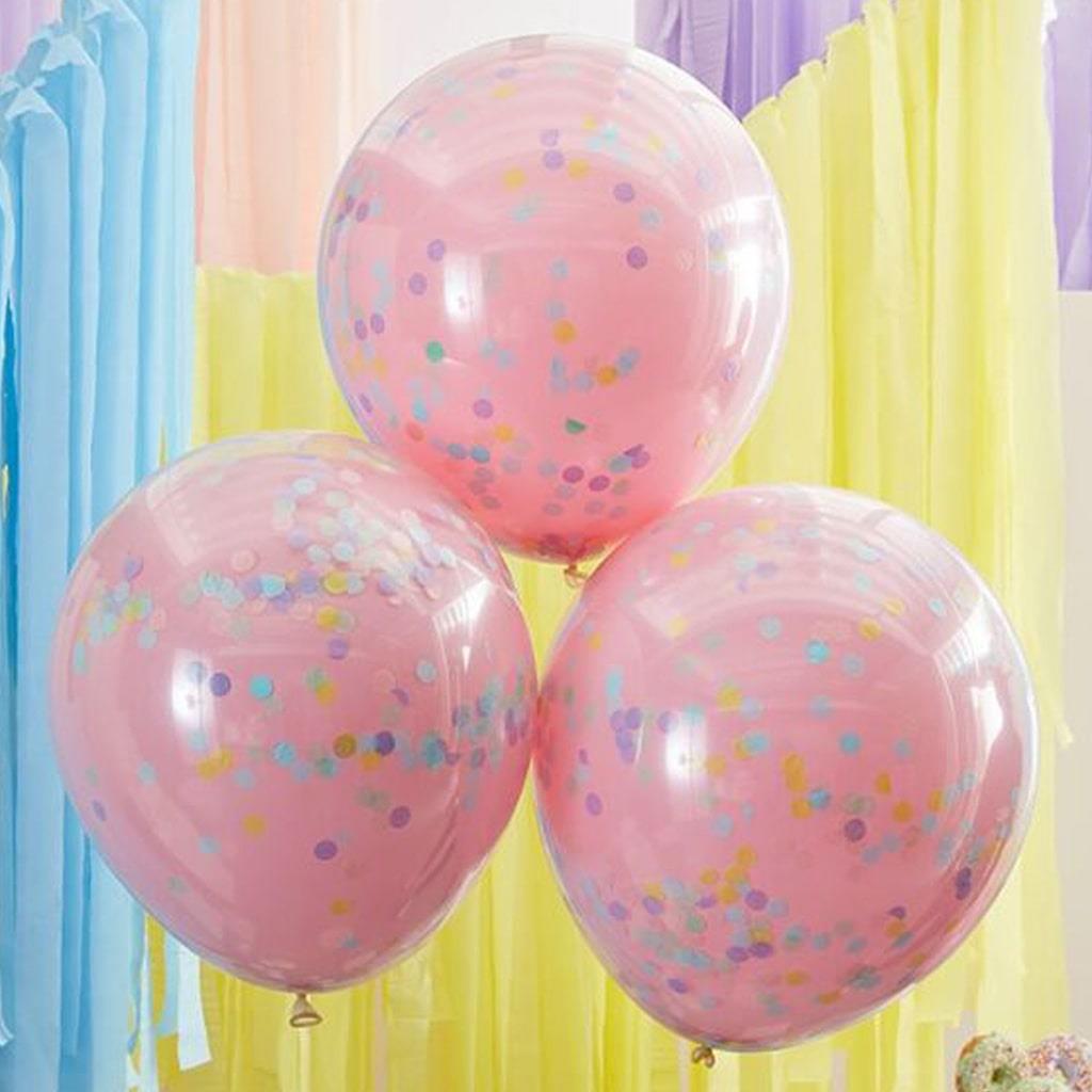 Balões Dupla Camada em Látex com Confetis Pastel, 3 unid.