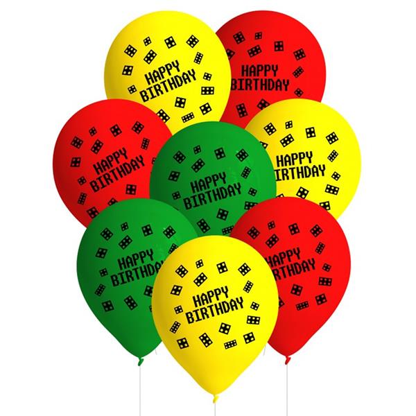 Balões Happy Birthday Blocos de Construção Látex, 8 unid.