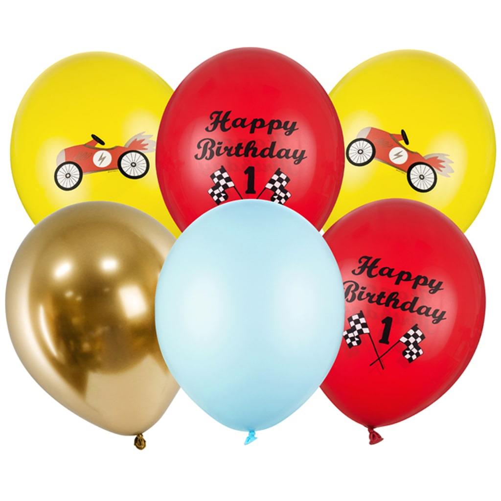 Balões Happy Birthday Carros Látex, 6 unid.