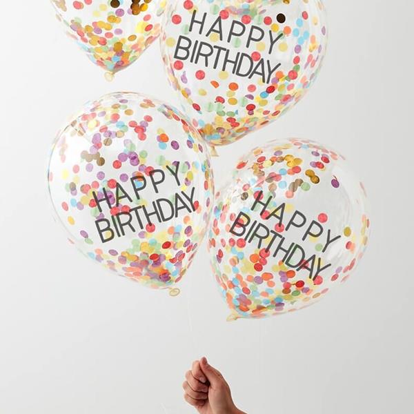 Balões Happy Birthday Com Confetis Multicor, 5 unid.