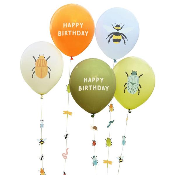 Balões Happy Birthday Insetos Divertidos Látex, 5 unid.
