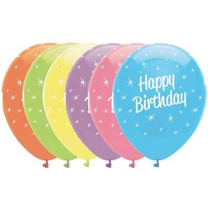 Balões Happy Birthday Multicolor Pastel Látex, 30 cm