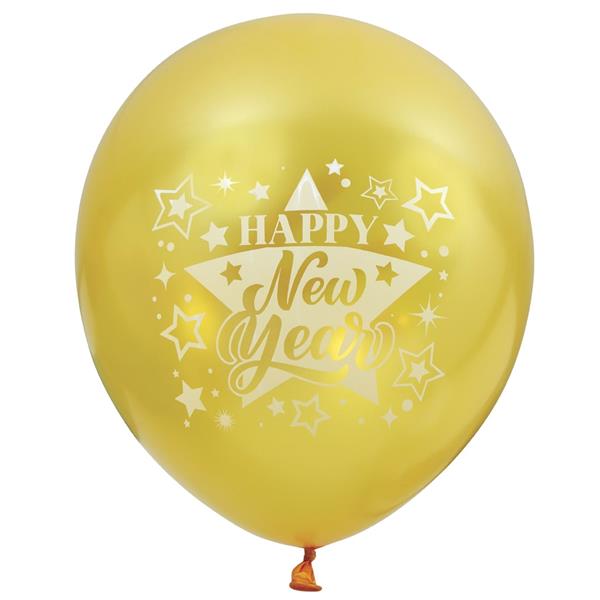 Balões Happy New Year Dourados Látex, 10 unid.