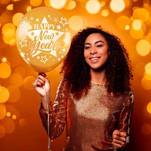 Balões Happy New Year Dourados Látex, 10 unid. Balões Happy New Year Dourados Látex, 10 unid.