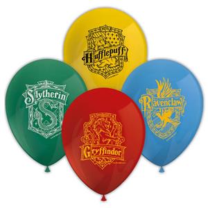 Balões Harry Potter Hogwarts Houses Látex, 8 unid.