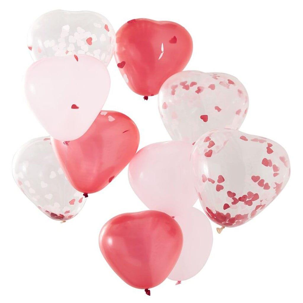 Balões Latex Coração com Confetis, 30 Cm, 10 Unid.
