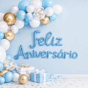 Balões Letras Feliz Aniversário Azul Foil