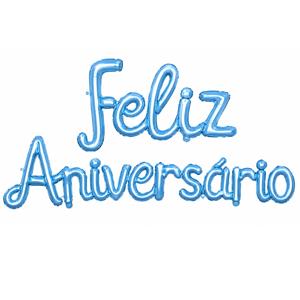 Balões Letras Feliz Aniversário Azul Foil