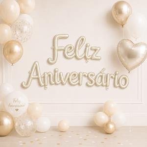 Balões Letras Feliz Aniversário Bege Foil