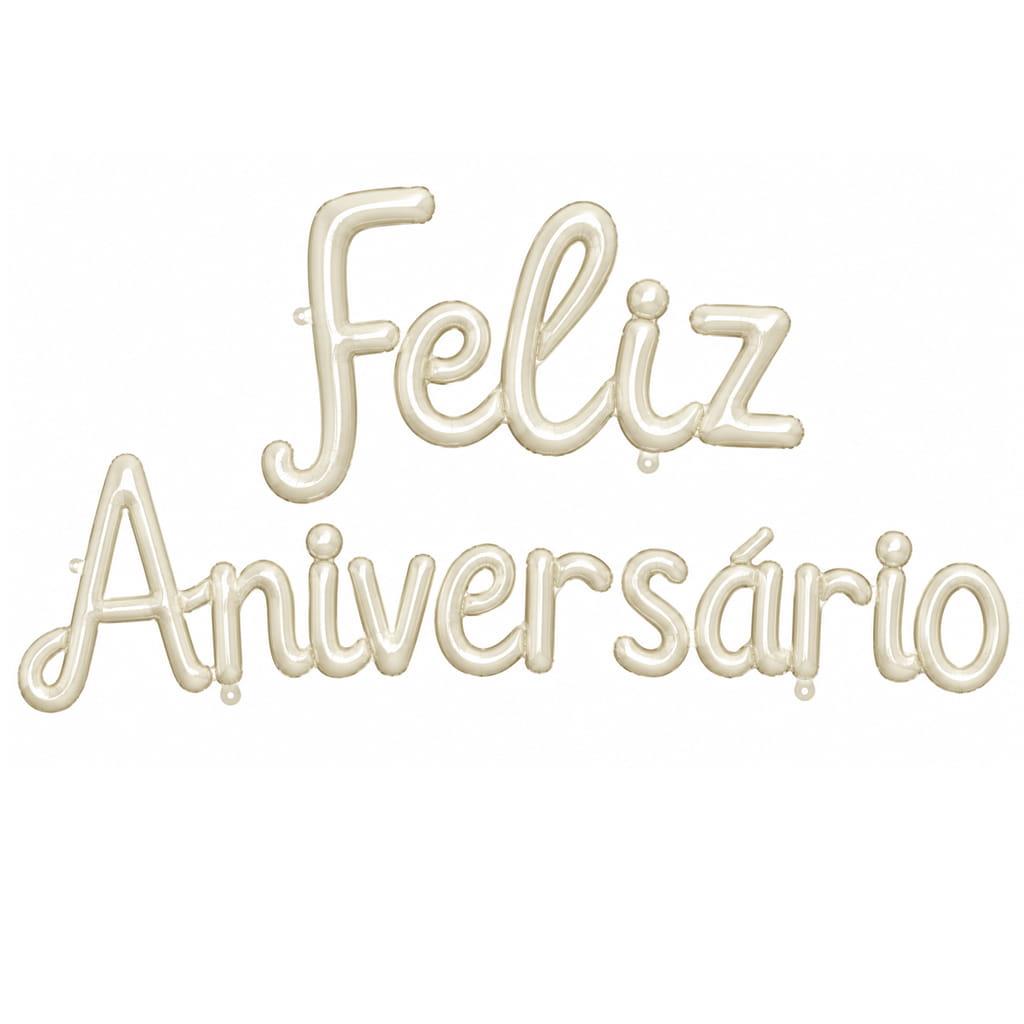 Balões Letras Feliz Aniversário Bege Foil