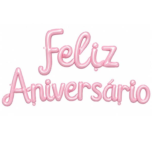 Balões Letras Feliz Aniversário Rosa Foil