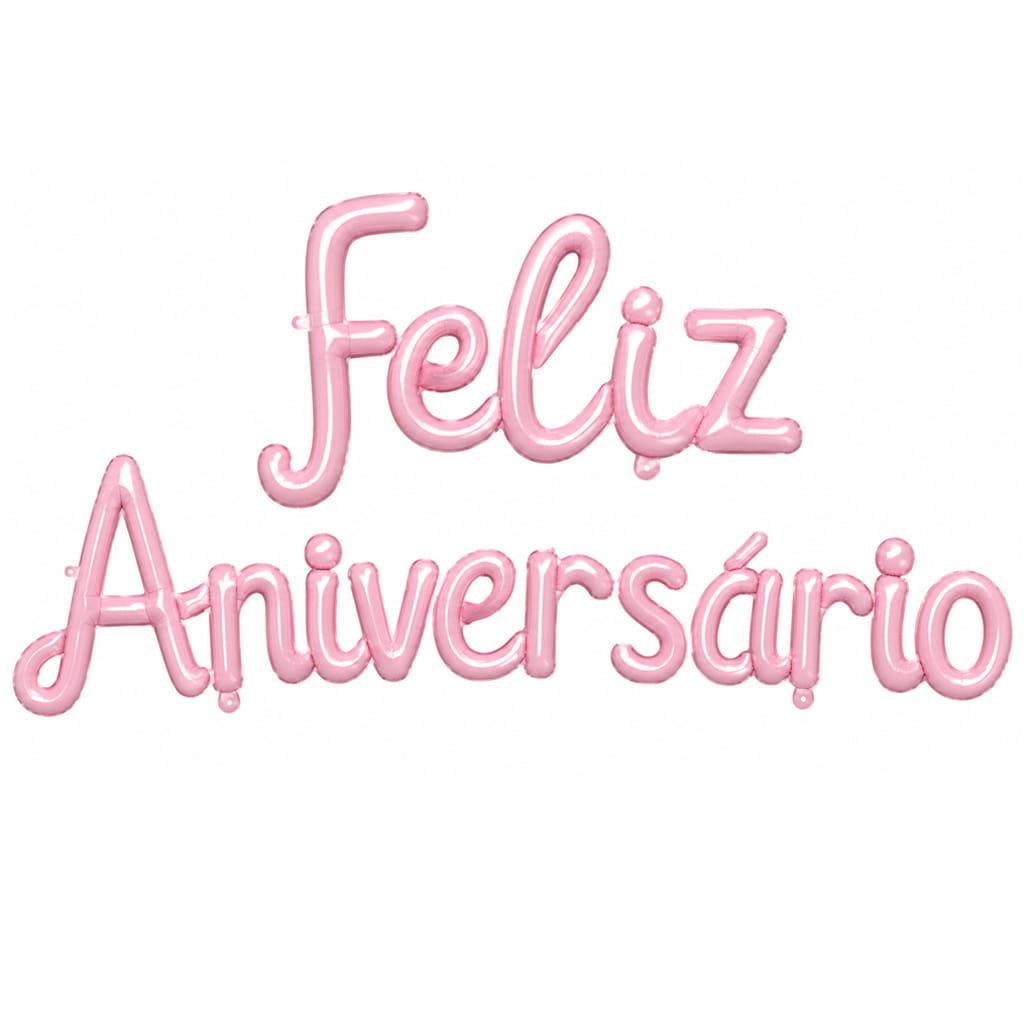 Balões Letras Feliz Aniversário Rosa Foil