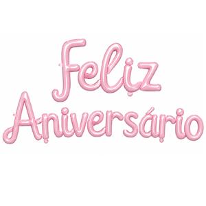 Balões Letras Feliz Aniversário Rosa Foil