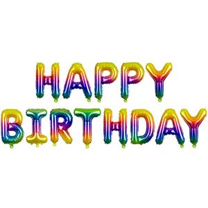 Balões Letras Happy Birthday Arco-íris Foil, 3 mt