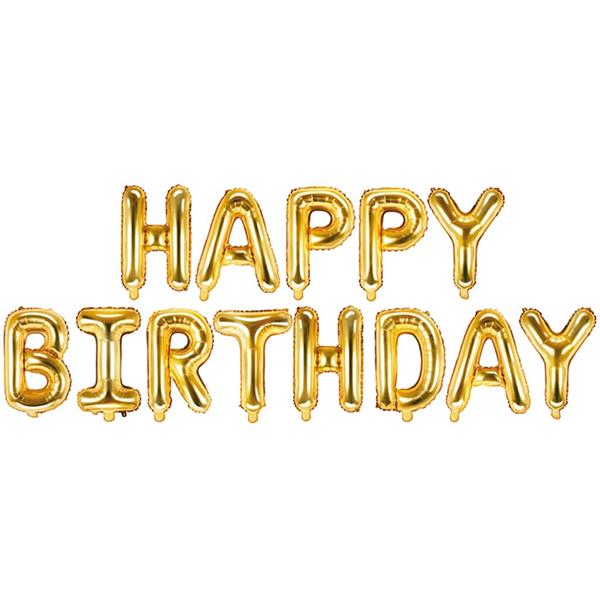 Balões Letras Happy Birthday Dourado, 340 x 35 cm