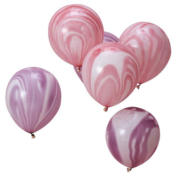 Balões Mármore Rosa e Roxo, 10 Unid.