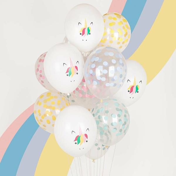 Balões Mini Unicórnio Multicolor Látex, 30 cm, 5 unid.