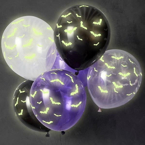 Balões Morcegos Fluorescentes Látex, 6 unid.