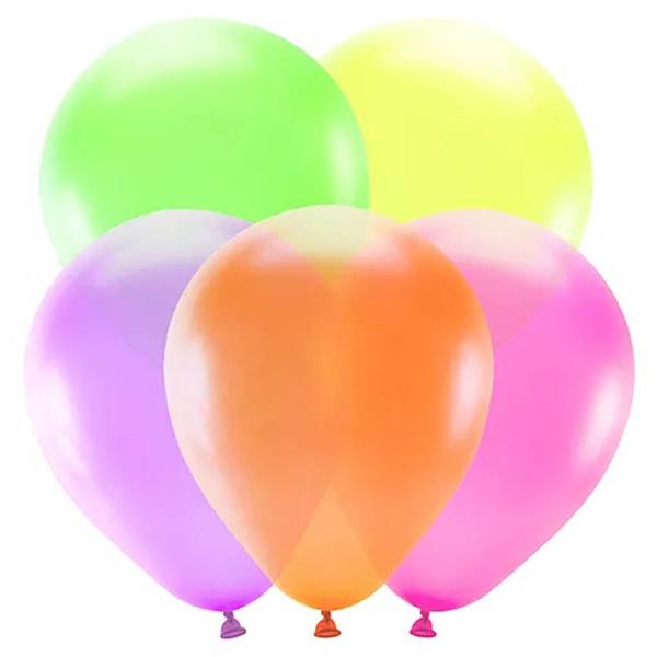 Balões Neon Multicolor Látex, 25 cm, 5 unid.
