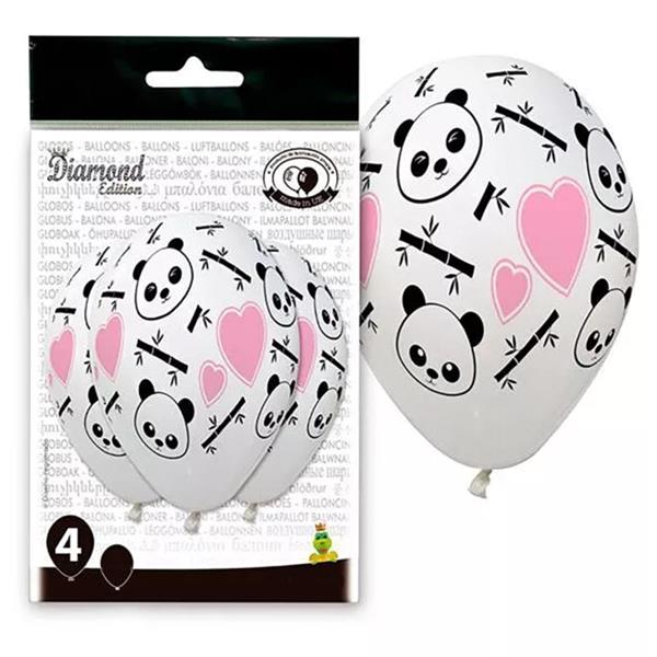 Balões Panda Coração Látex, 4 unid.
