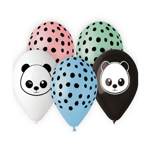 Balões Panda Multicor em Latex, 5 Unid.