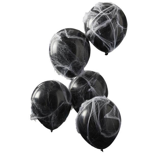 Balões Pretos com Teias e Aranhas, 5 unid.