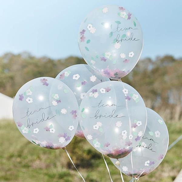 Balões Team Bride com Confetis Floral Látex, 5 unid.