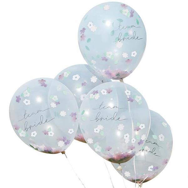 Balões Team Bride com Confetis Floral Látex, 5 unid.