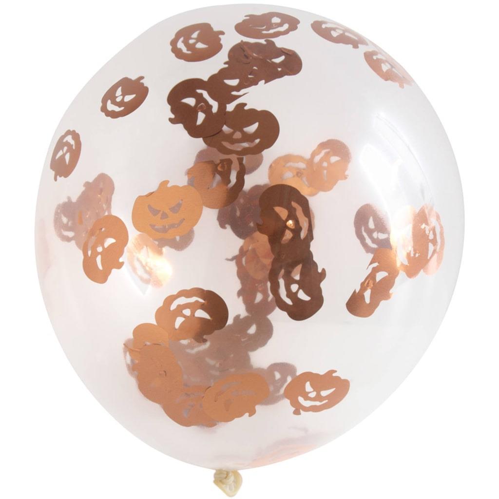 Balões Transparentes em Látex com Confetis Abóboras, 4 unid.