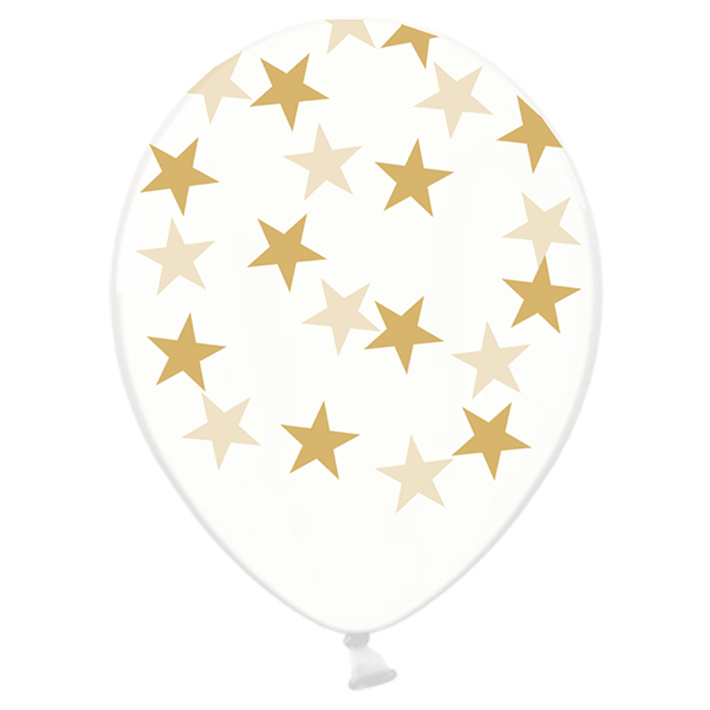 Balões Transparentes Estrelas Douradas, 6 unid.