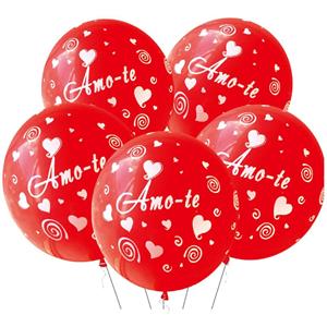 Balões Vermelhos Amo-te com Corações Látex, 5 unid.