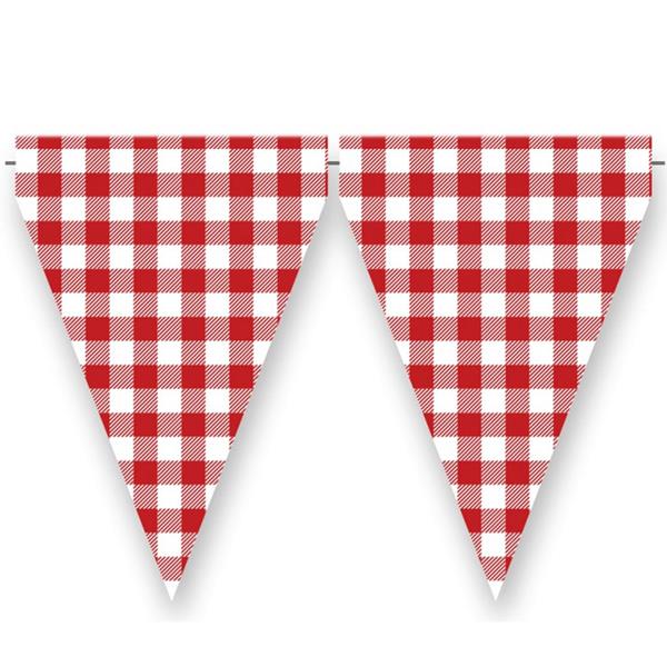 Bandeirolas Triangulares Xadrez Vermelho e Branco, 3 mt