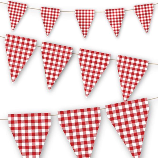 Bandeirolas Triangulares Xadrez Vermelho e Branco, 3 mt