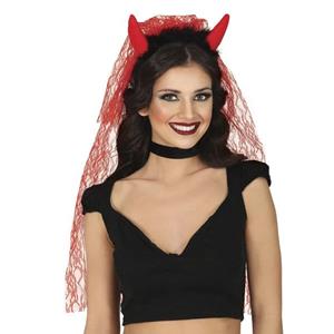 Bandolete Chifres de Diaba com Véu Vermelho