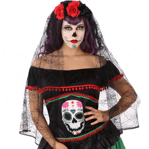 Bandolete Rosas Vermelhas e Pretas com Véu