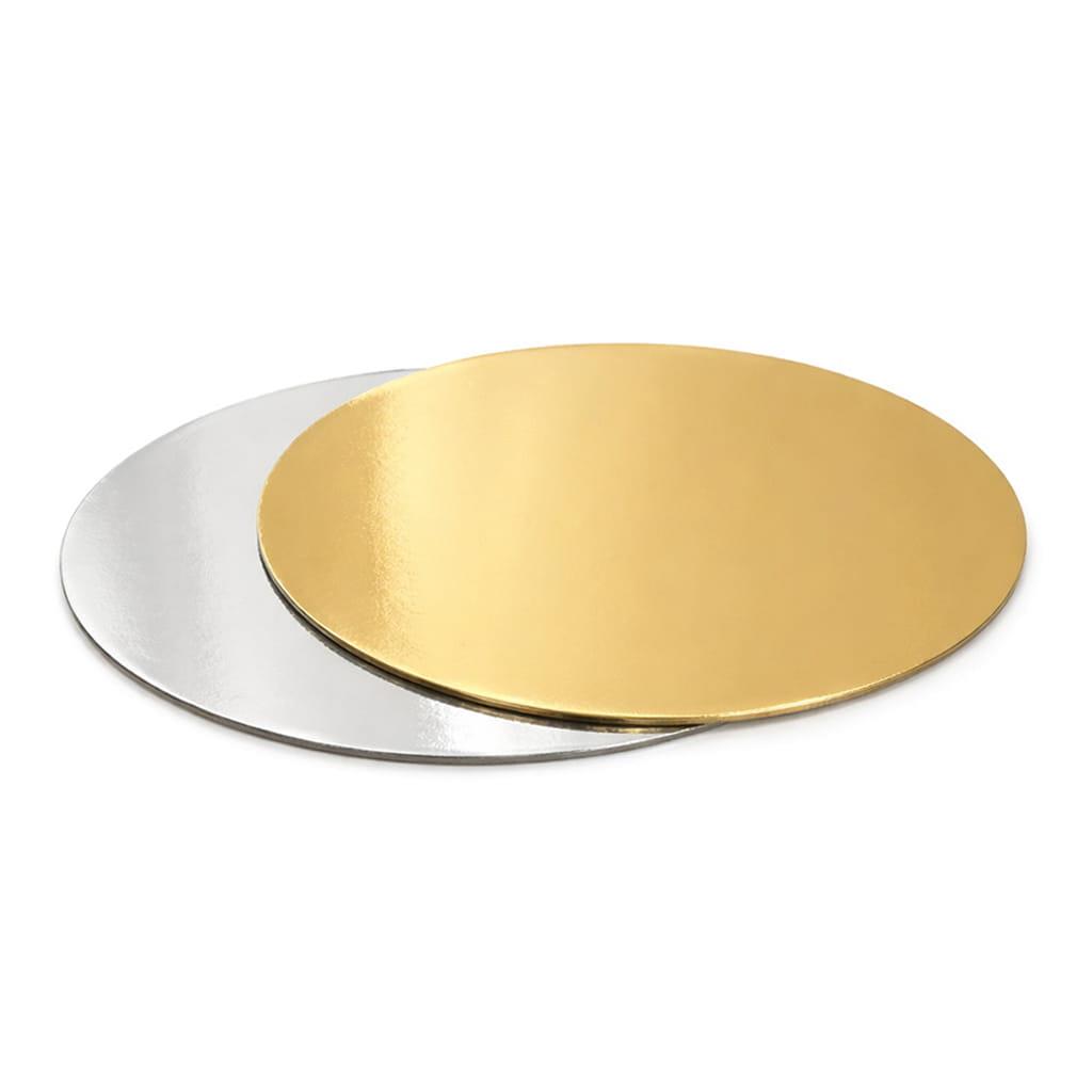 Base Redonda para Bolos Dourada e Prateada, 24 cm