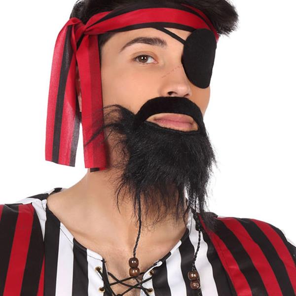 Bigode e Barba Preta com Tranças de Pirata