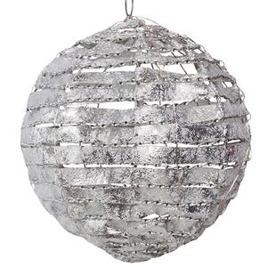 Bola de Natal Prateada Decorativa Led Branco Quente, 20 cm