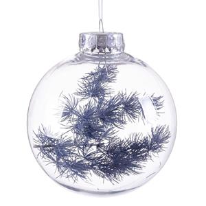 Bola de Natal Transparente com Ramo, 10 cm