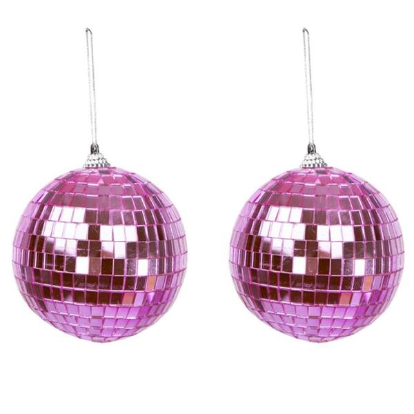 Bolas de Espelhos Rosa Decorativas para Pendurar, 2 unid.