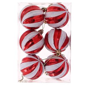 Bolas de Natal às Riscas Vermelhas e Brancas, 6 unid. Bolas de Natal às Riscas Vermelhas e Brancas, 6 unid.
