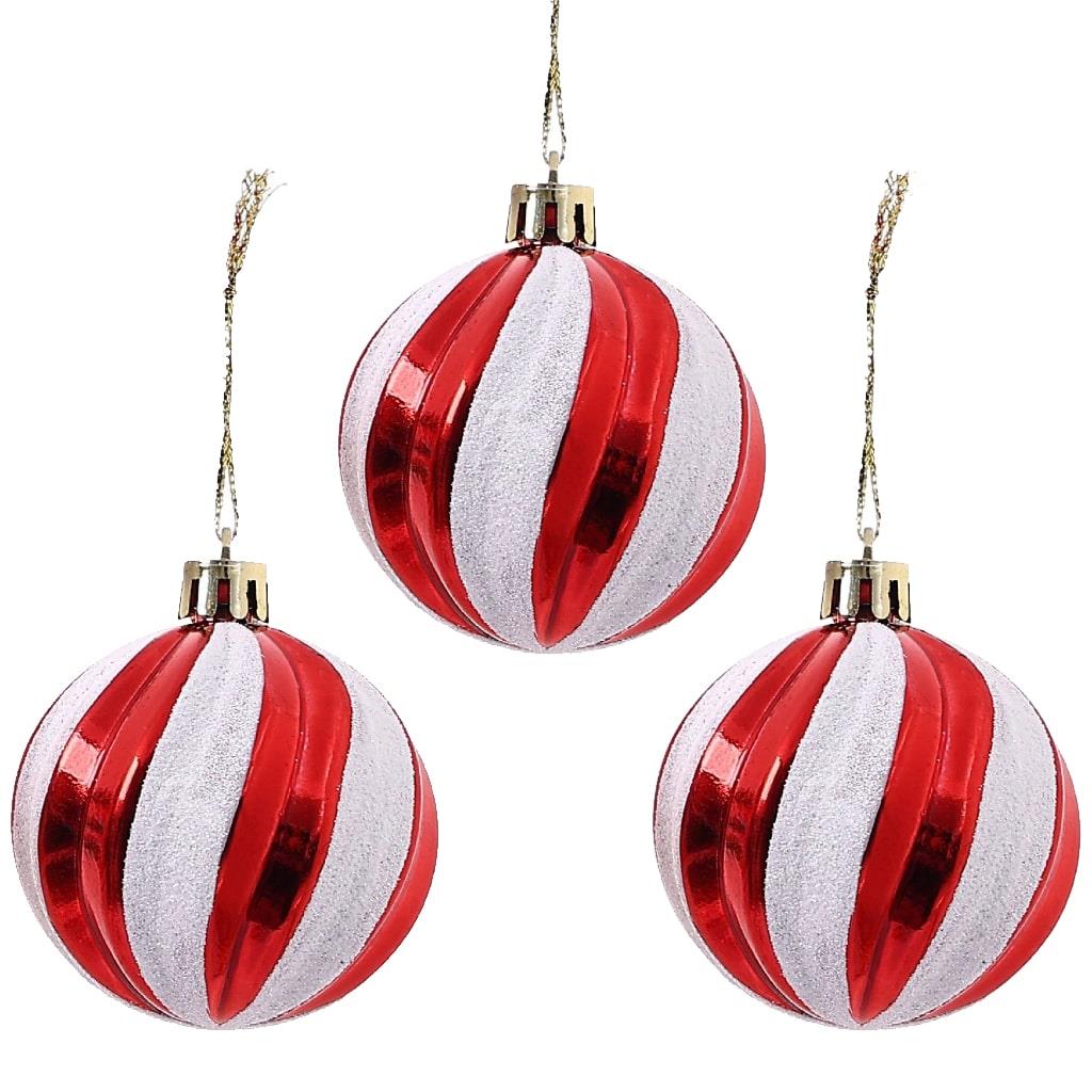 Bolas de Natal às Riscas Vermelhas e Brancas, 6 unid. Bolas de Natal às Riscas Vermelhas e Brancas, 6 unid.