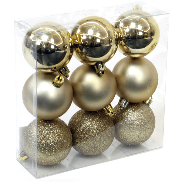 Bolas de Natal Douradas, 6 Cm, 9 unid.