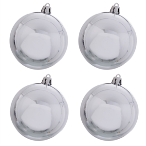 Bolas de Natal Prateadas Lisas, 8 Cm, 4 unid.